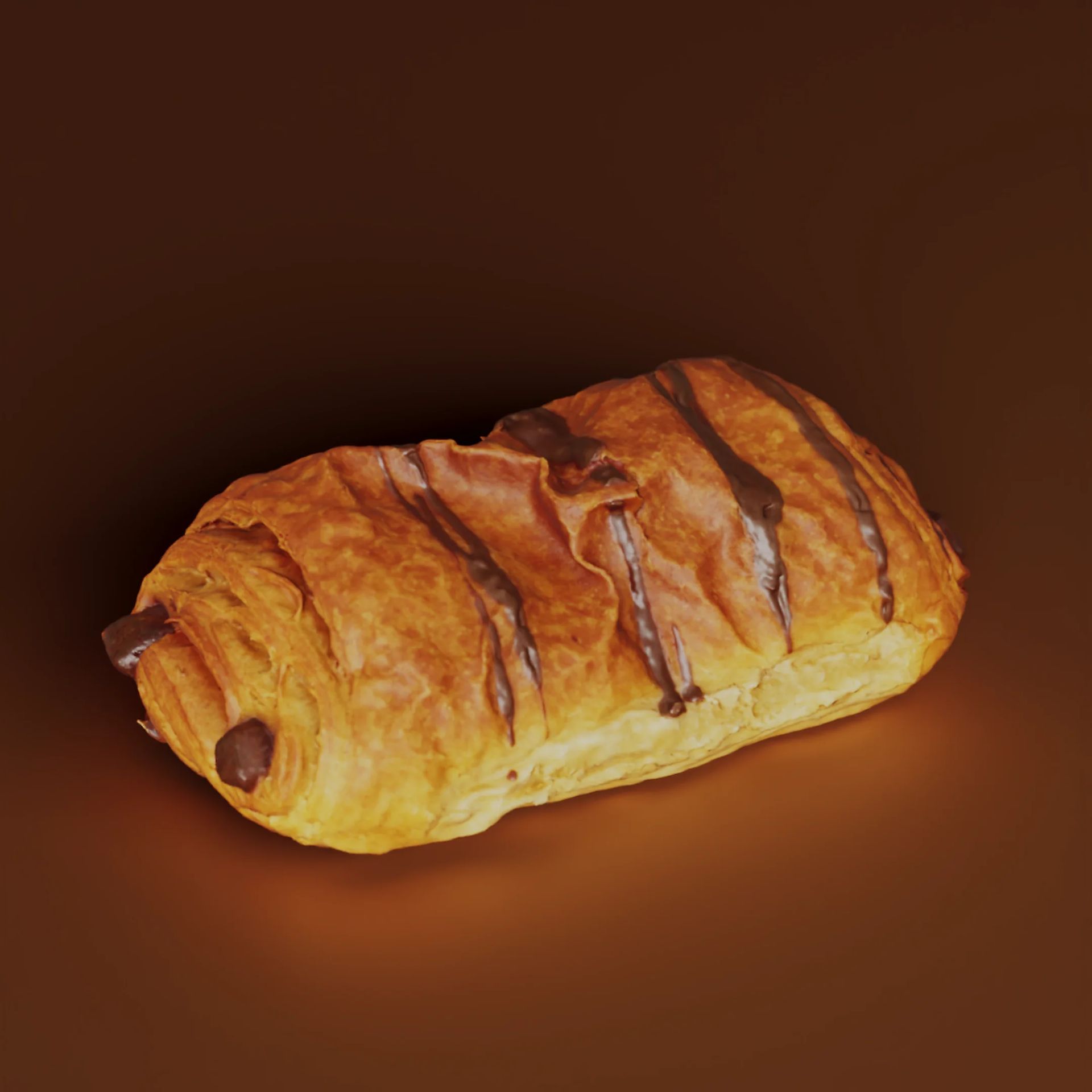 3D scanned chocolate croissant with flaky layers