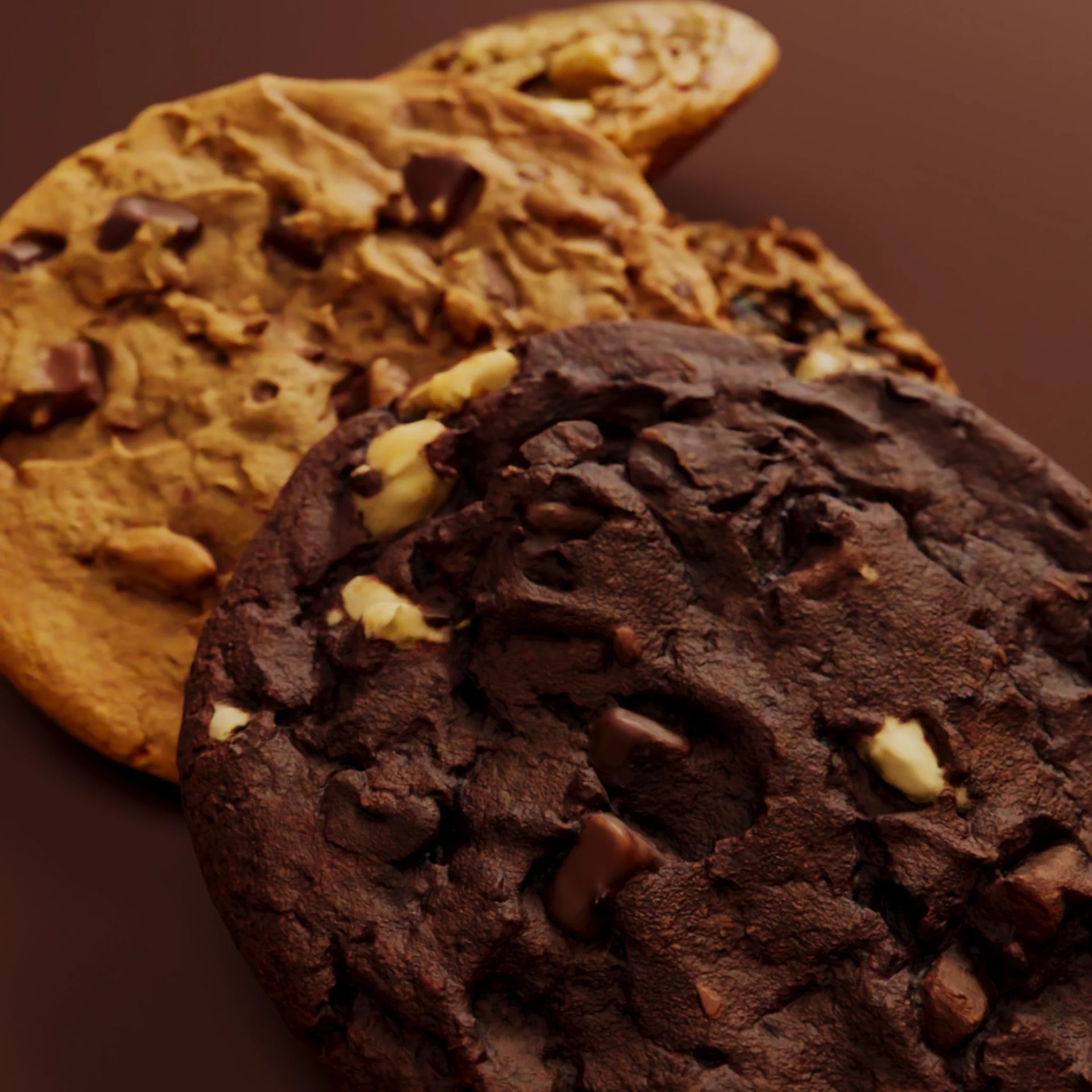 3D scanned chocolate chip cookies in different flavors