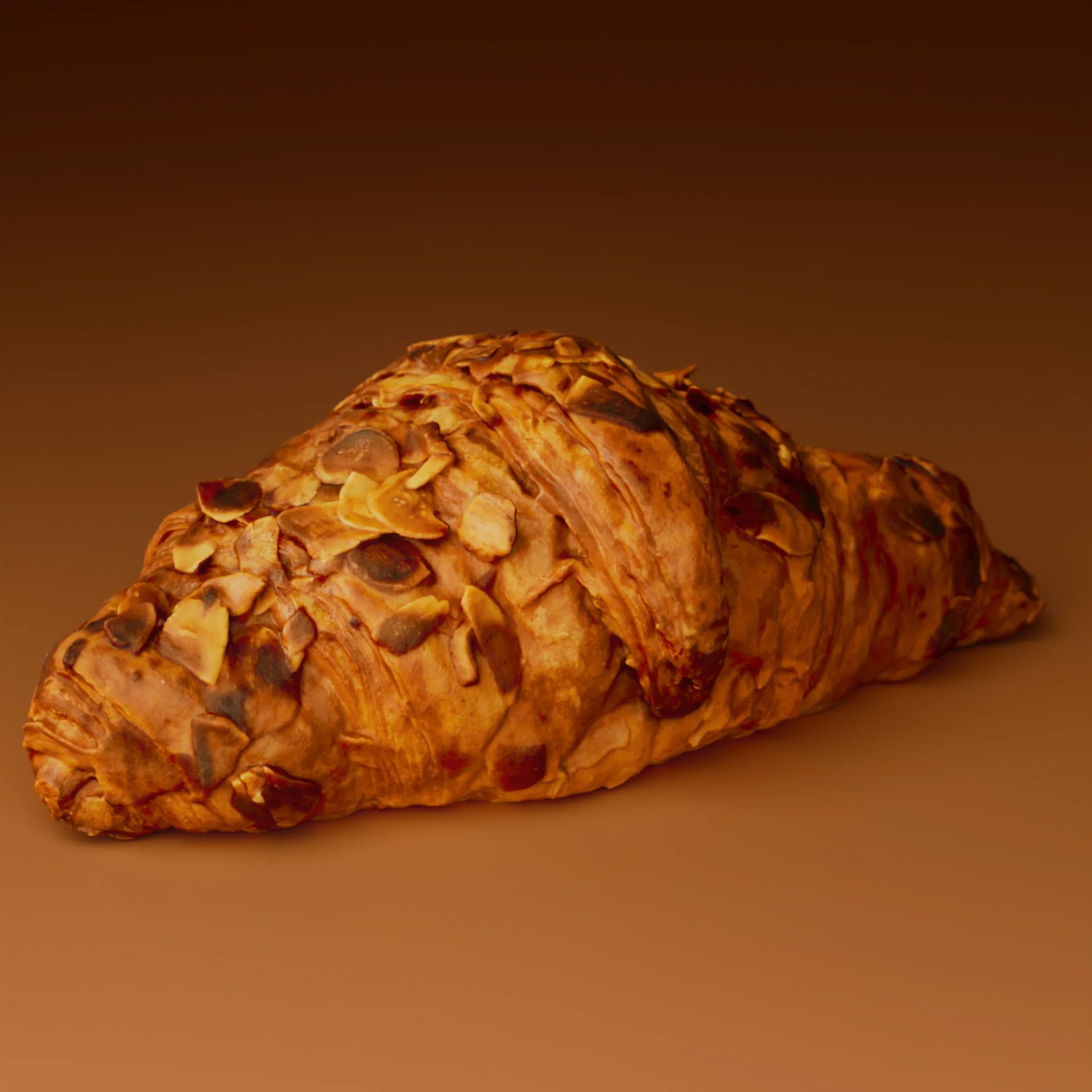3D scanned golden croissant with almond flakes