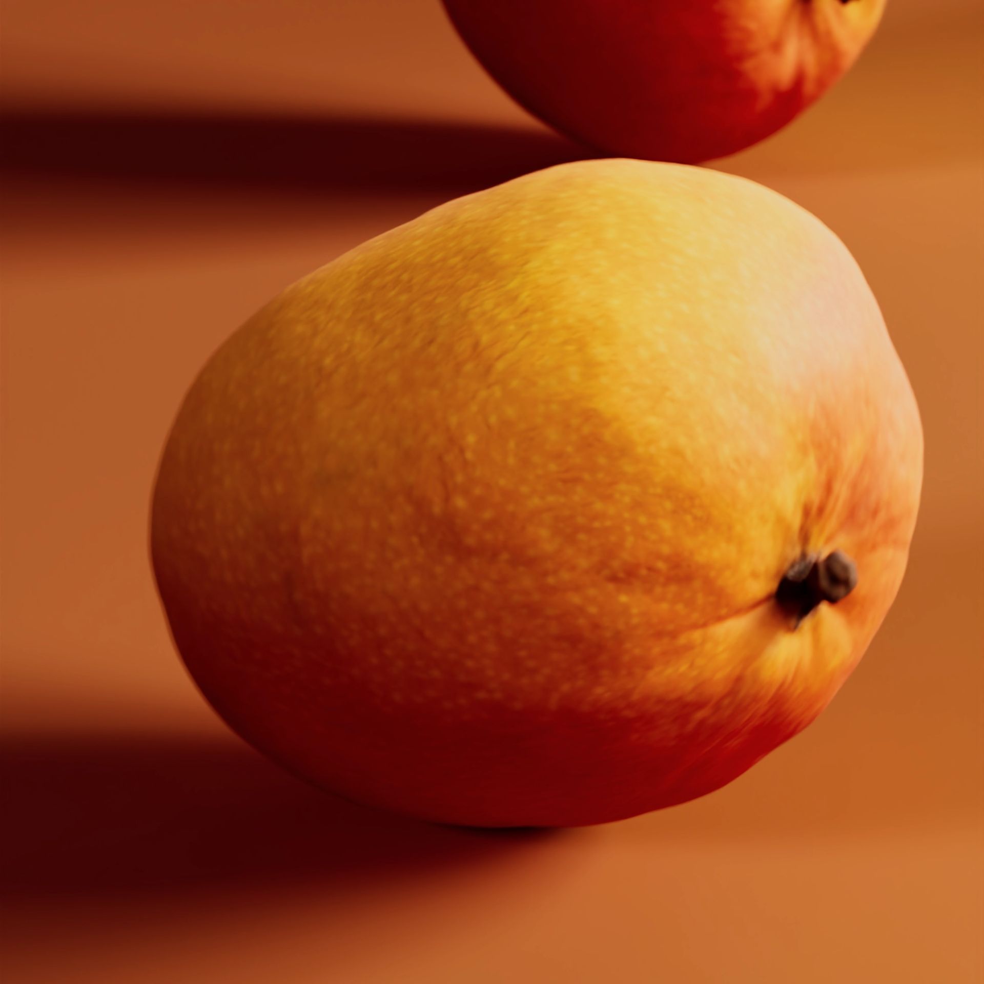 3D scanned ripe mango on warm studio background