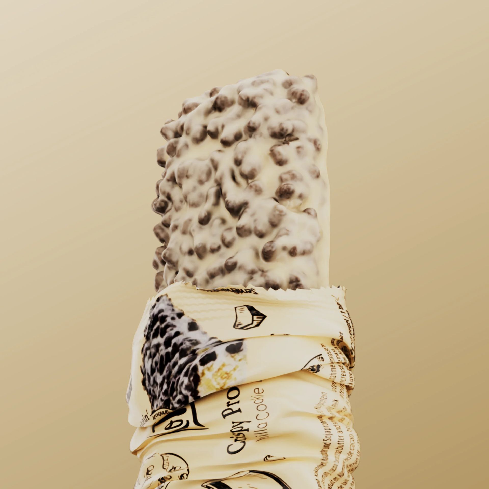 3D scanned white chocolate bar with wrapper - product visualization